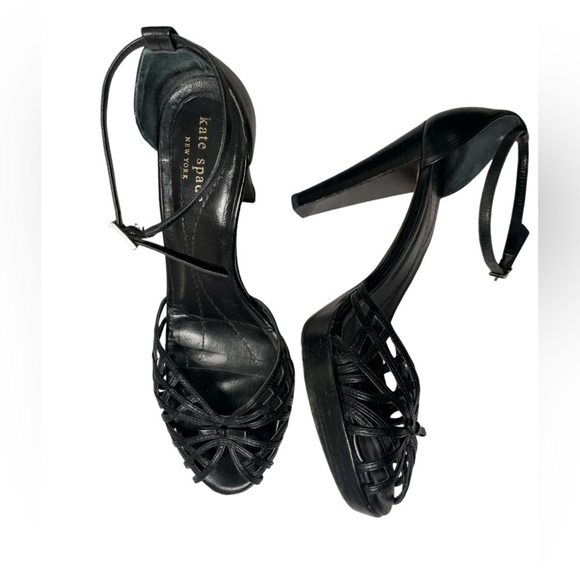KATE SPADE Women’s Sz 6.5 black Leather Strappy Cage High Heels Sandals 70’s - Picture 2 of 15